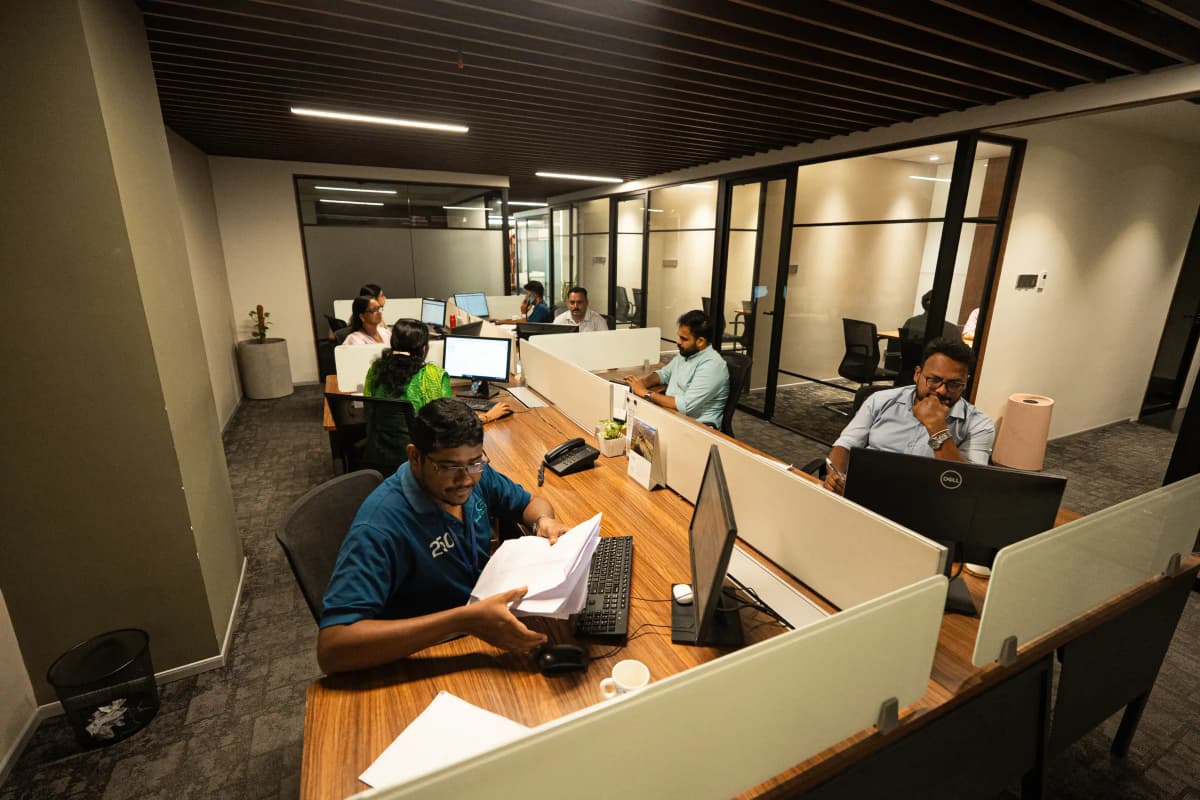 Modern office workspace with employees